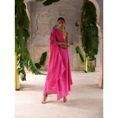 DEEPTHEE Fuchsia Pink One Shoulder Dress