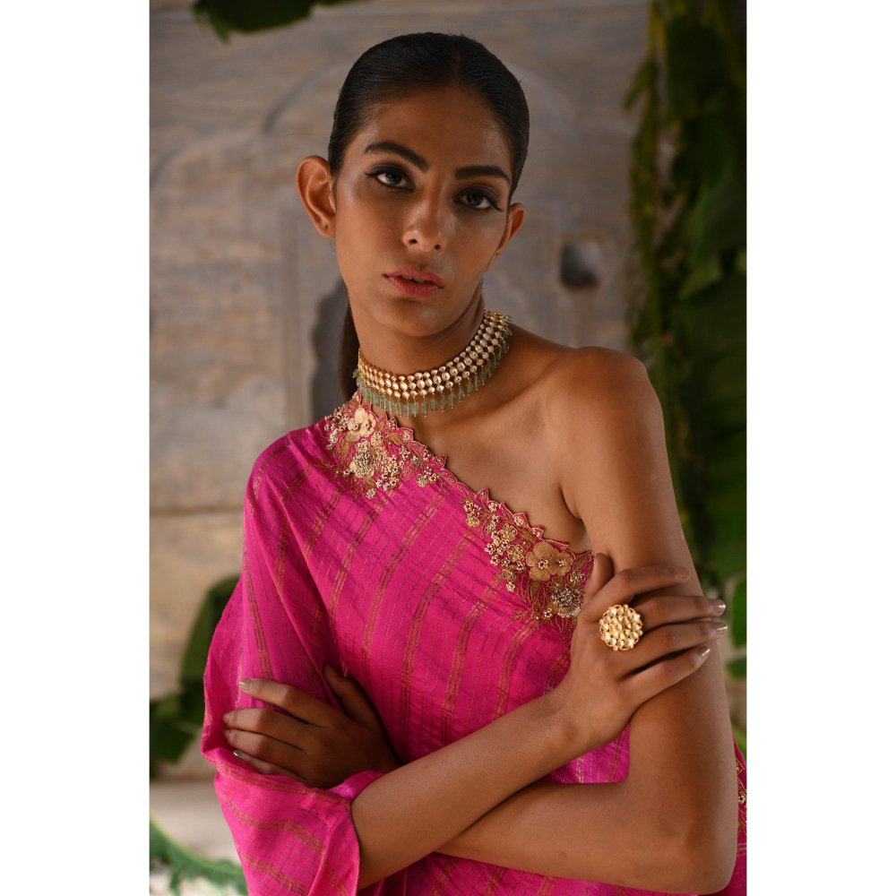 DEEPTHEE Fuchsia Pink One Shoulder Dress