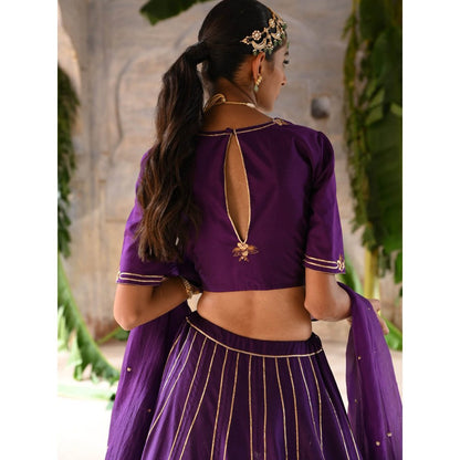 DEEPTHEE Aubergine Lehenga (Set of 3)