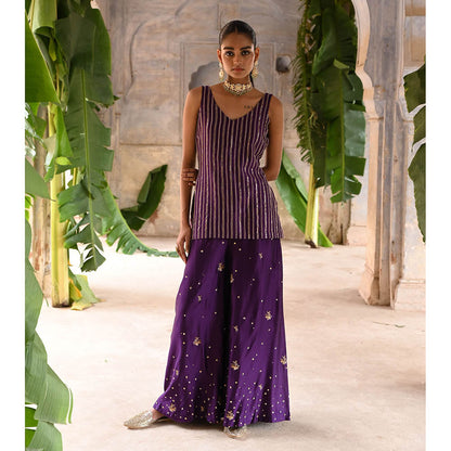 DEEPTHEE Aubergine Short Kurta & Palazzo (Set of 3)