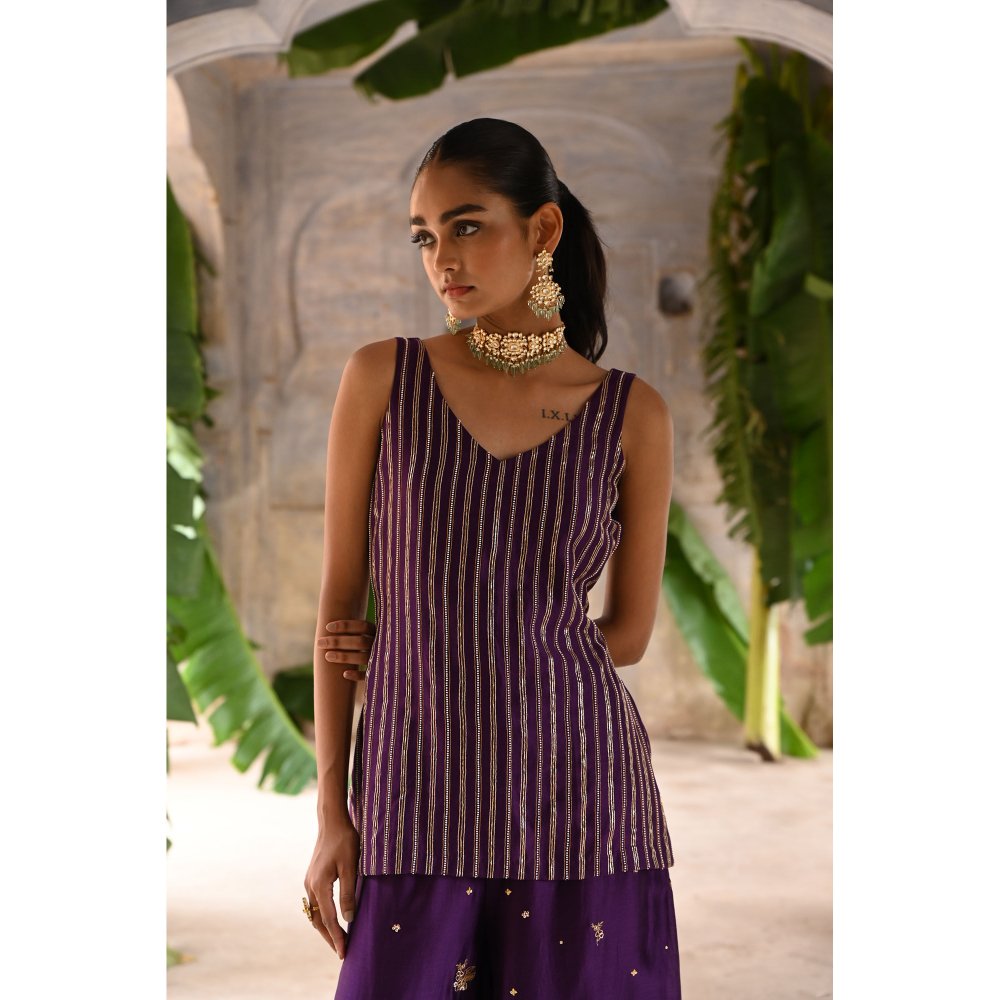 DEEPTHEE Aubergine Short Kurta & Palazzo (Set of 3)