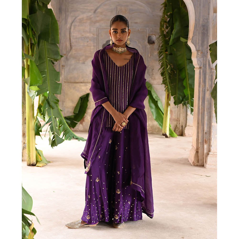 DEEPTHEE Aubergine Short Kurta & Palazzo (Set of 3)