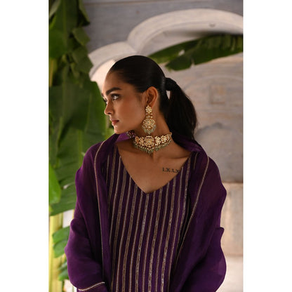 DEEPTHEE Aubergine Short Kurta & Palazzo (Set of 3)