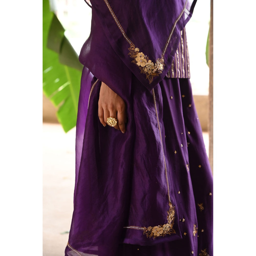 DEEPTHEE Aubergine Short Kurta & Palazzo (Set of 3)