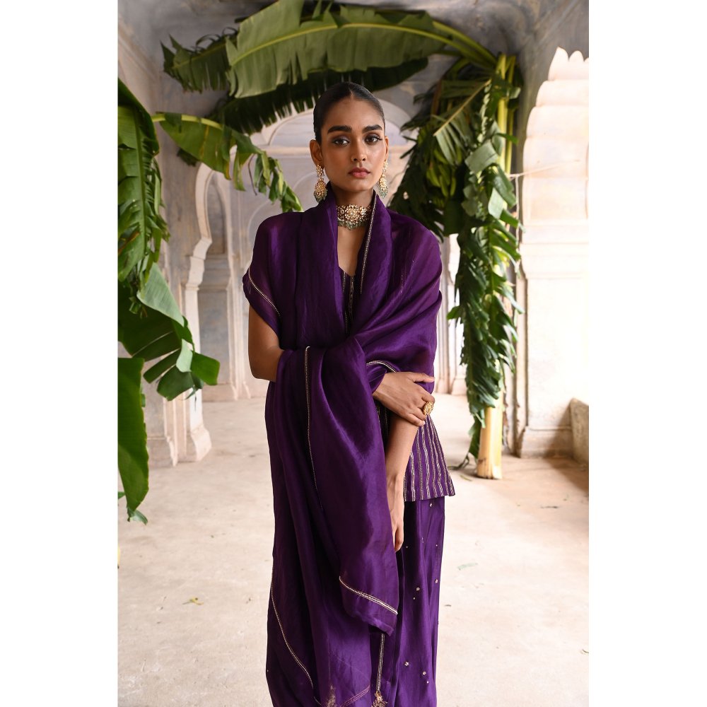 DEEPTHEE Aubergine Short Kurta & Palazzo (Set of 3)