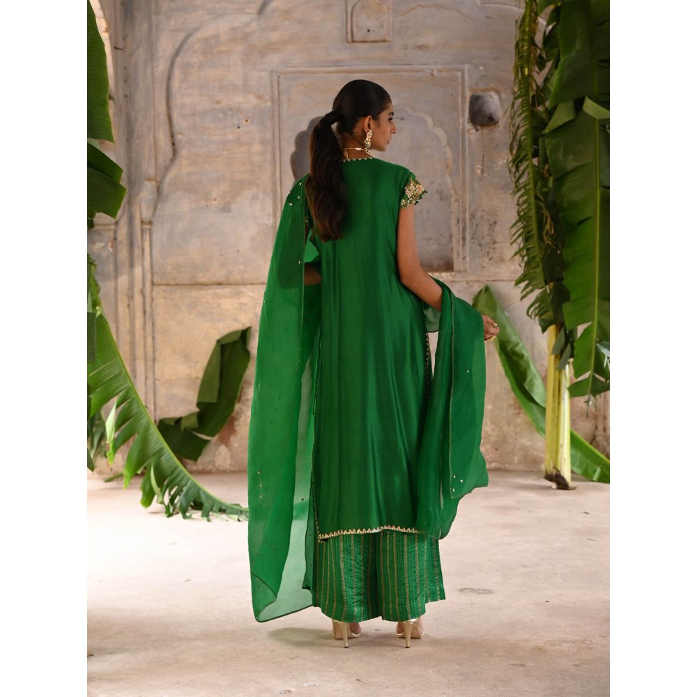 DEEPTHEE Green Straight Angarkha (Set of 3)