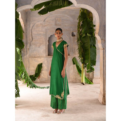 DEEPTHEE Green Straight Angarkha (Set of 3)