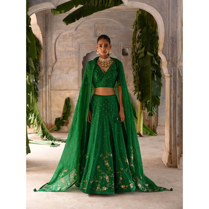 DEEPTHEE Green Hand Embroidered Lehenga (Set of 3)