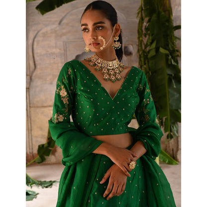 DEEPTHEE Green Hand Embroidered Lehenga (Set of 3)