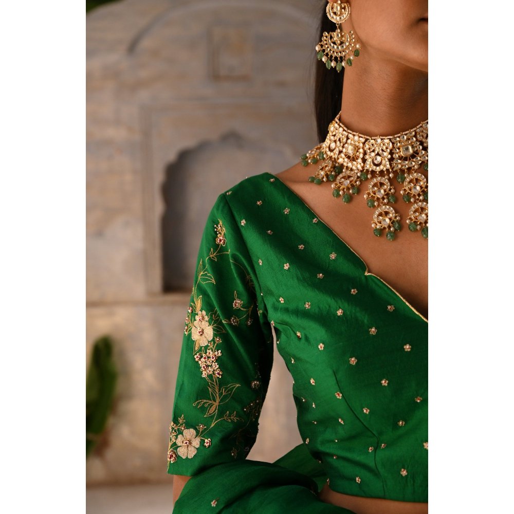 DEEPTHEE Green Hand Embroidered Lehenga (Set of 3)