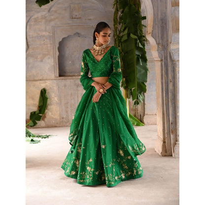 DEEPTHEE Green Hand Embroidered Lehenga (Set of 3)