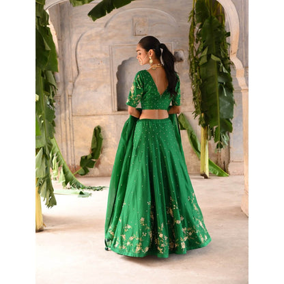 DEEPTHEE Green Hand Embroidered Lehenga (Set of 3)