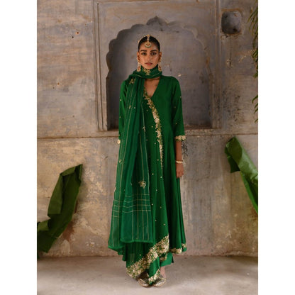 DEEPTHEE Green Cross Over Kurta (Set of 3)