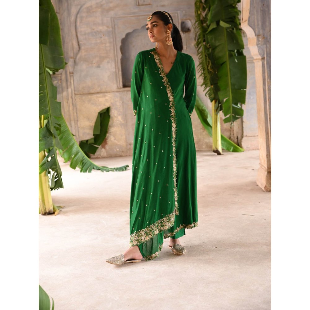 DEEPTHEE Green Cross Over Kurta (Set of 3)