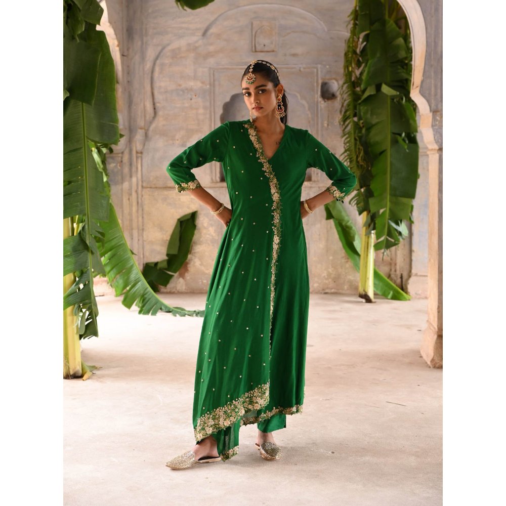 DEEPTHEE Green Cross Over Kurta (Set of 3)