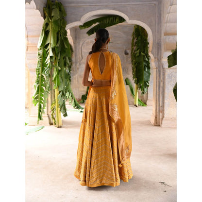 DEEPTHEE Mustard Yellow Hand Embroidered Lehenga (Set of 3)