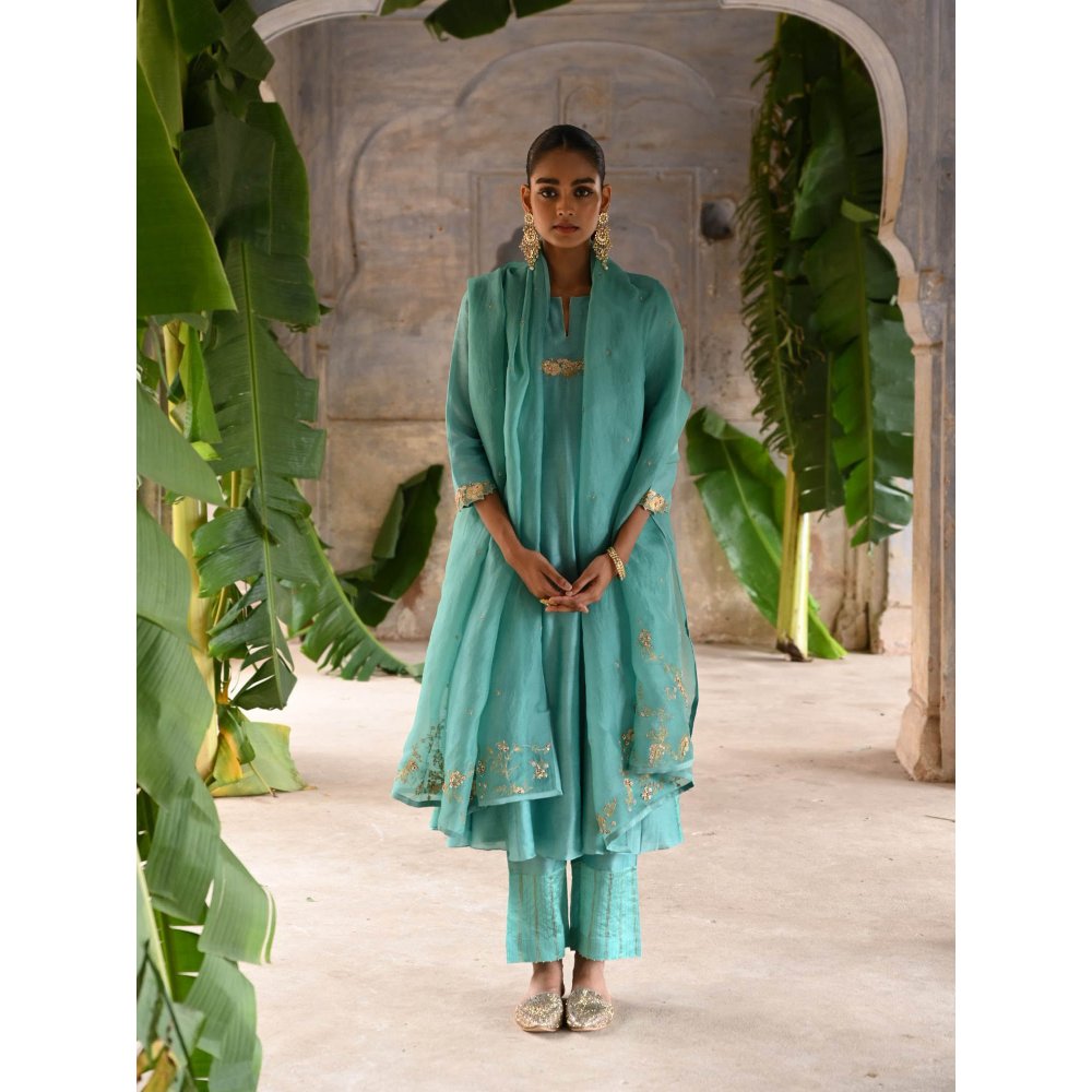 DEEPTHEE Powder Blue Kalli A-Line Kurta (Set of 3)