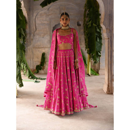 DEEPTHEE Fuchsia Pink Hand Embroidered Lehenga (Set of 3)