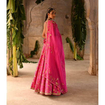 DEEPTHEE Fuchsia Pink Hand Embroidered Lehenga (Set of 3)