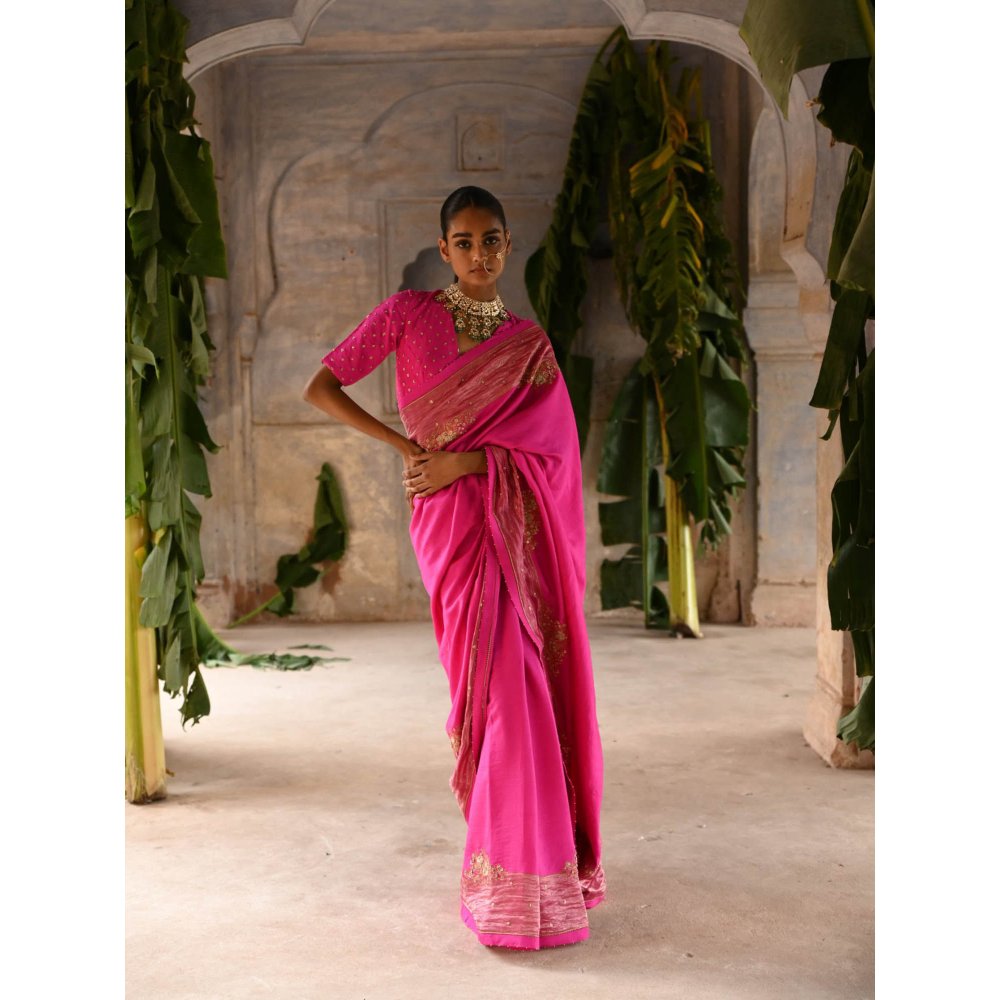 DEEPTHEE Fuchsia Pink Silk Saree with Stitched Blouse