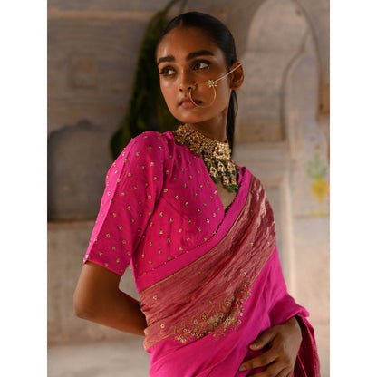 DEEPTHEE Fuchsia Pink Silk Saree with Stitched Blouse