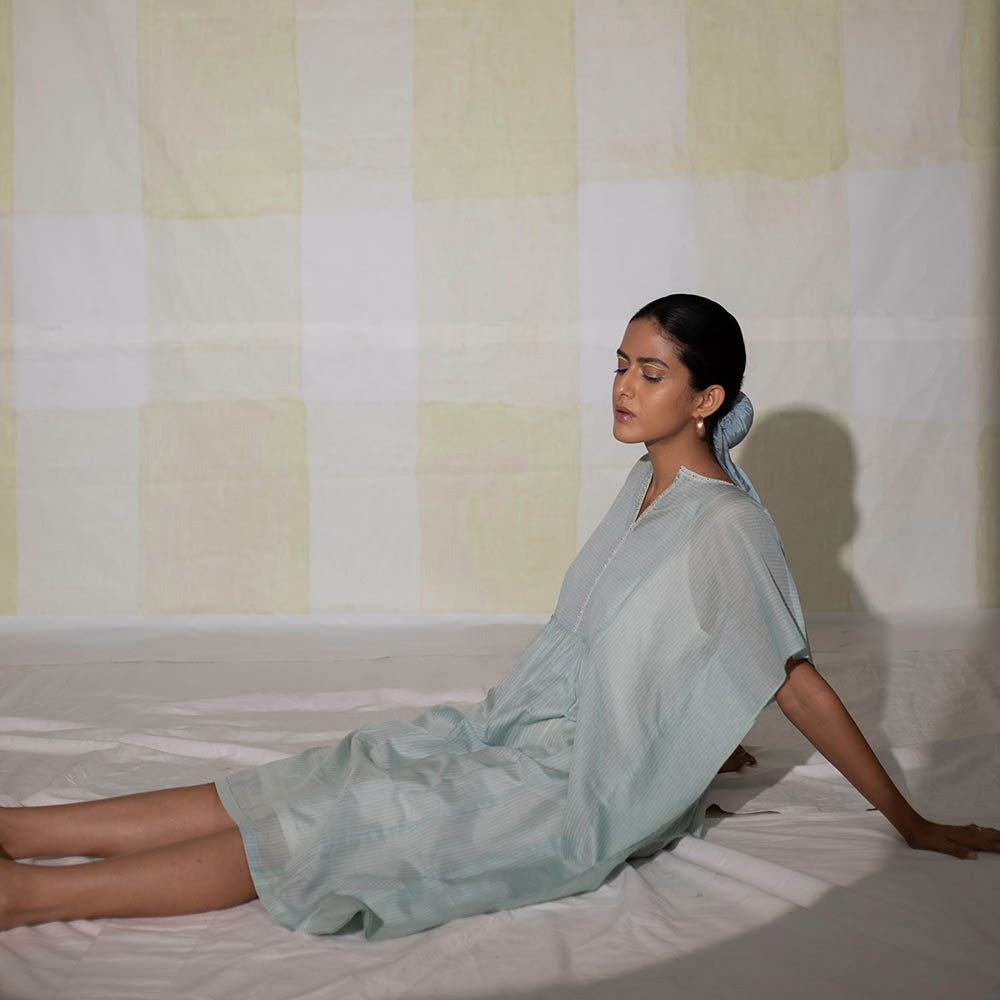 DEEPTHEE Icy Blue Hand Striped Kaftan Dress