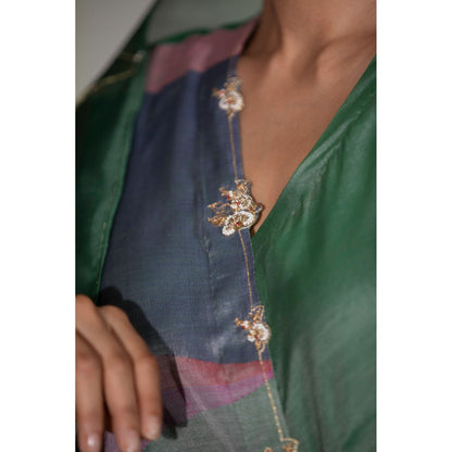 DEEPTHEE Multi Colour Colorblock Phool Guchha Crossover Kurta with Pant & Dupatta (Set of 3)