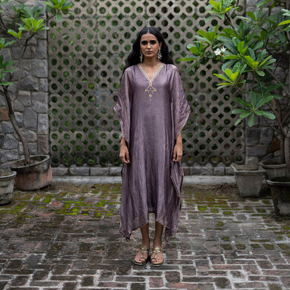 DEEPTHEE Purple Hand Embroidered Metallic Kaftan Dress