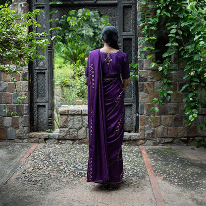 DEEPTHEE Purple Hand Interval Embroidered Saree with Stitched Blouse