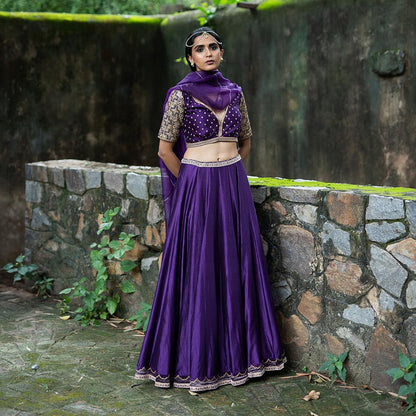DEEPTHEE Purple Hand Embroidered Kalli Lehenga Set (Set of 3)