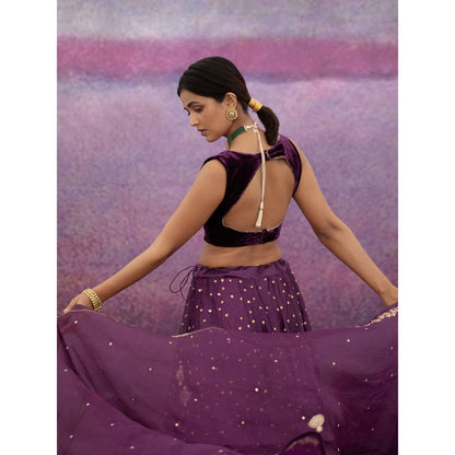 DEEPTHEE Purple All Over Booti Kalli Lehenga Set (Set of 3)
