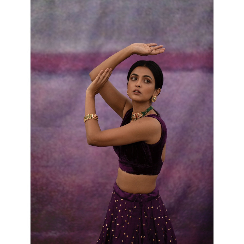 DEEPTHEE Purple All Over Booti Kalli Lehenga Set (Set of 3)