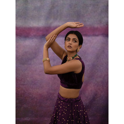 DEEPTHEE Purple All Over Booti Kalli Lehenga Set (Set of 3)