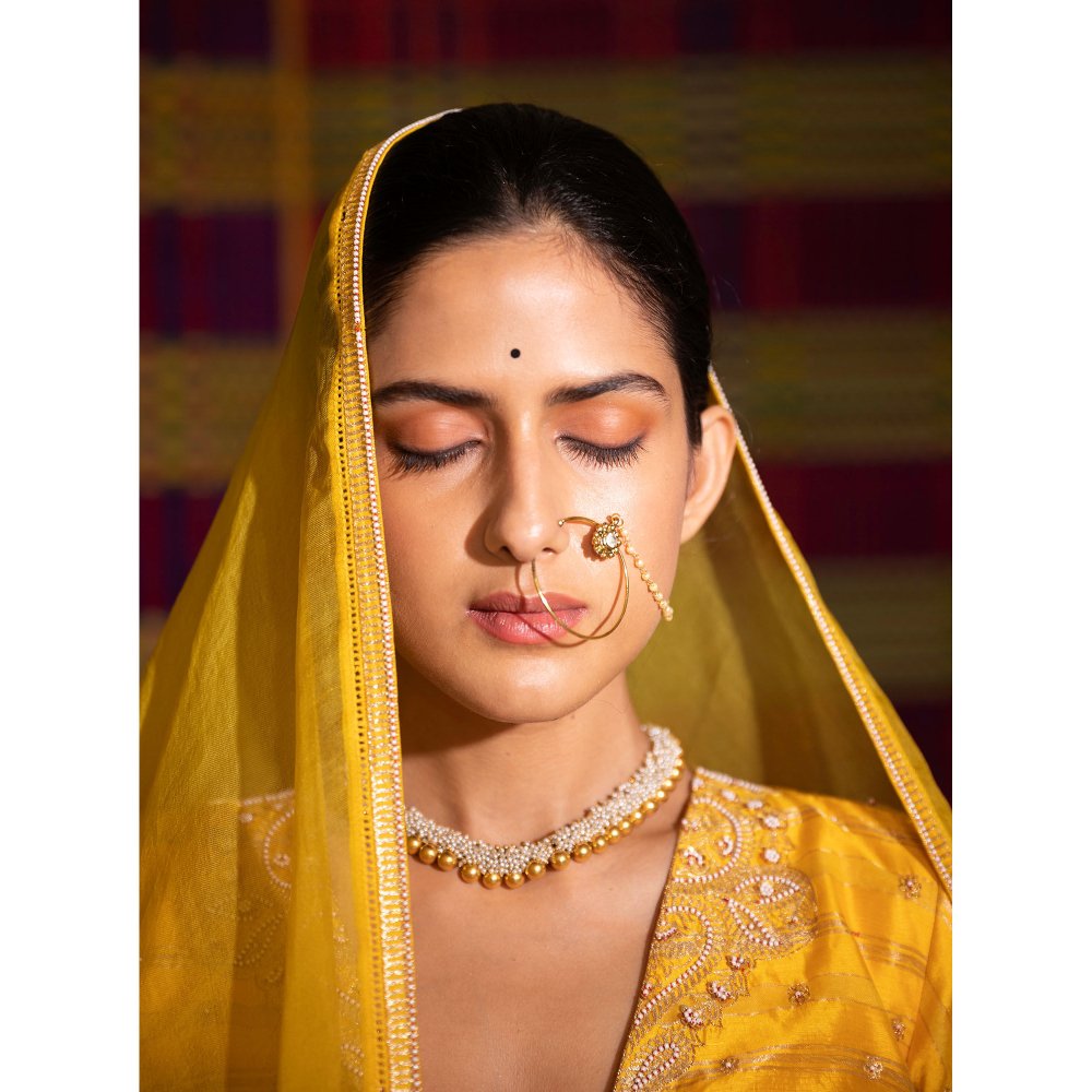 DEEPTHEE Haldi Hand Embellished Kalli Yellow Lehenga with Blouse & Dupatta (Set of 3)