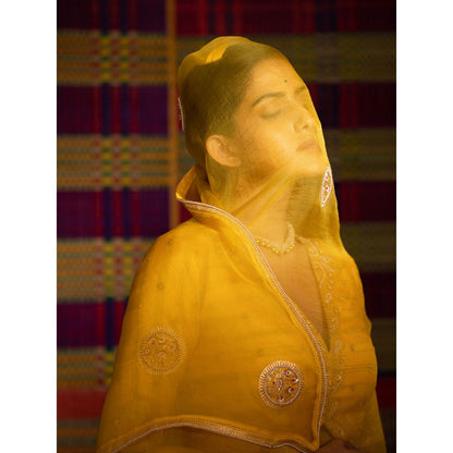 DEEPTHEE Haldi Hand Embellished Kalli Yellow Lehenga with Blouse & Dupatta (Set of 3)