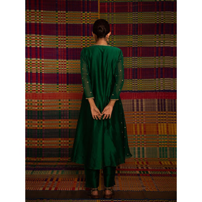 DEEPTHEE Haritah Hand Embroidered Kalli Gusset Green Kurta with Pant & Dupatta (Set of 3)