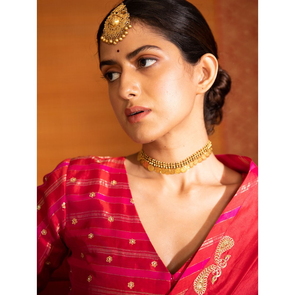 DEEPTHEE Sita Paisley Hand Embellished Silk Saree with Stitched Blouse