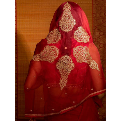 DEEPTHEE Sita Hand Embellished Mandala Palla Saree with Stitched Blouse