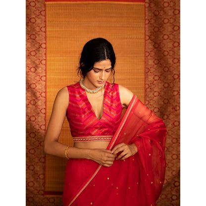 DEEPTHEE Sita Hand Embellished Mandala Palla Saree with Stitched Blouse