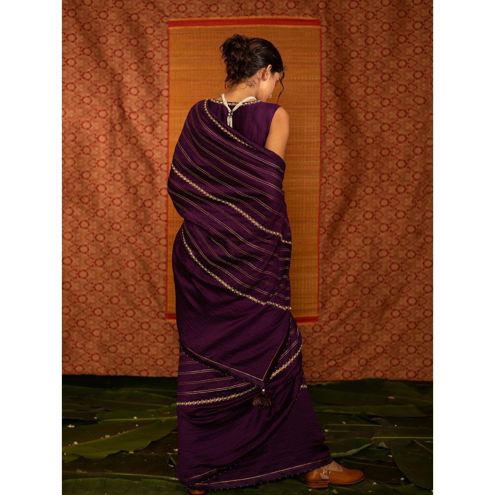 DEEPTHEE Varna Ada Line Hand Embellished Saree with Stitched Blouse
