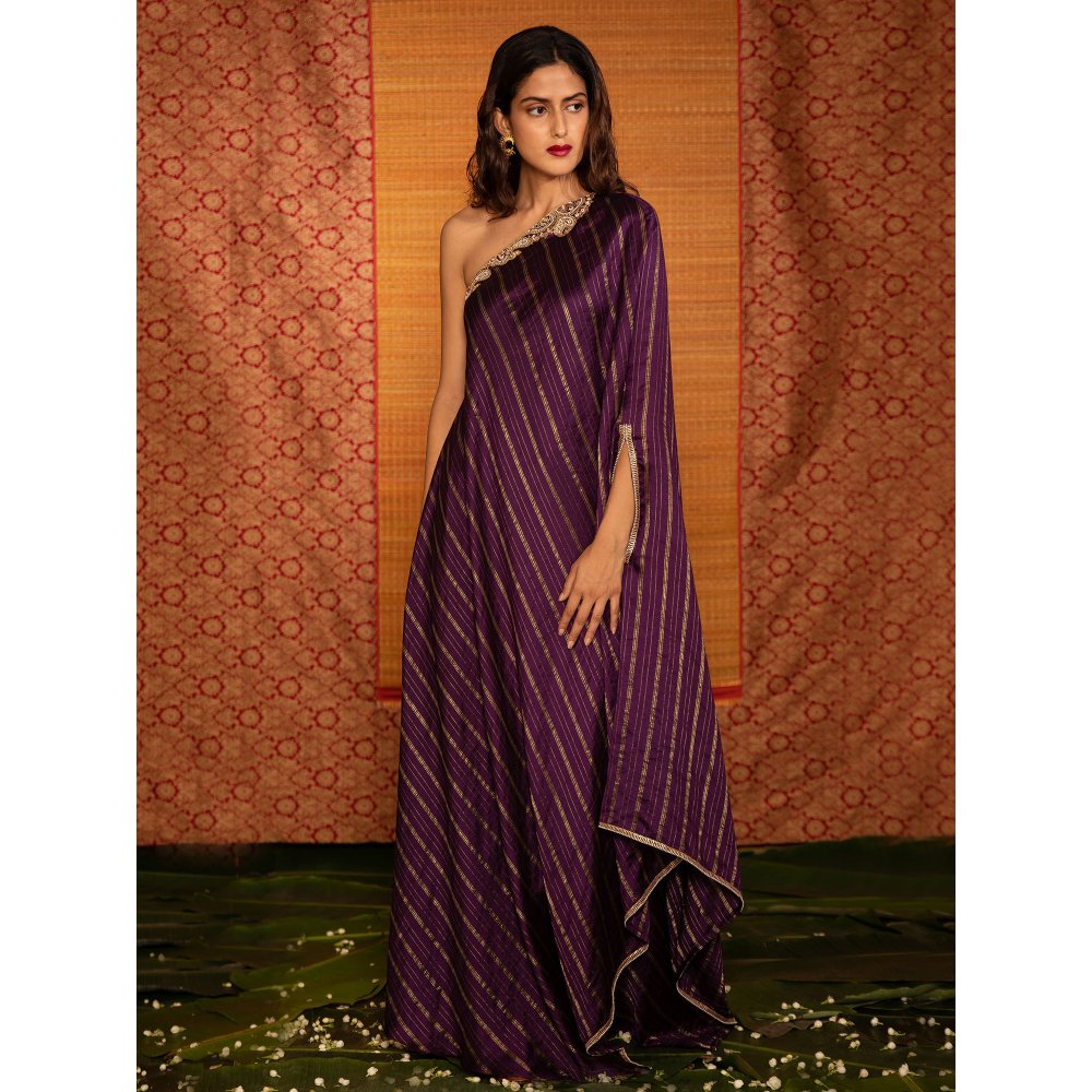DEEPTHEE Varna Silk Stripes One Shoulder Dress