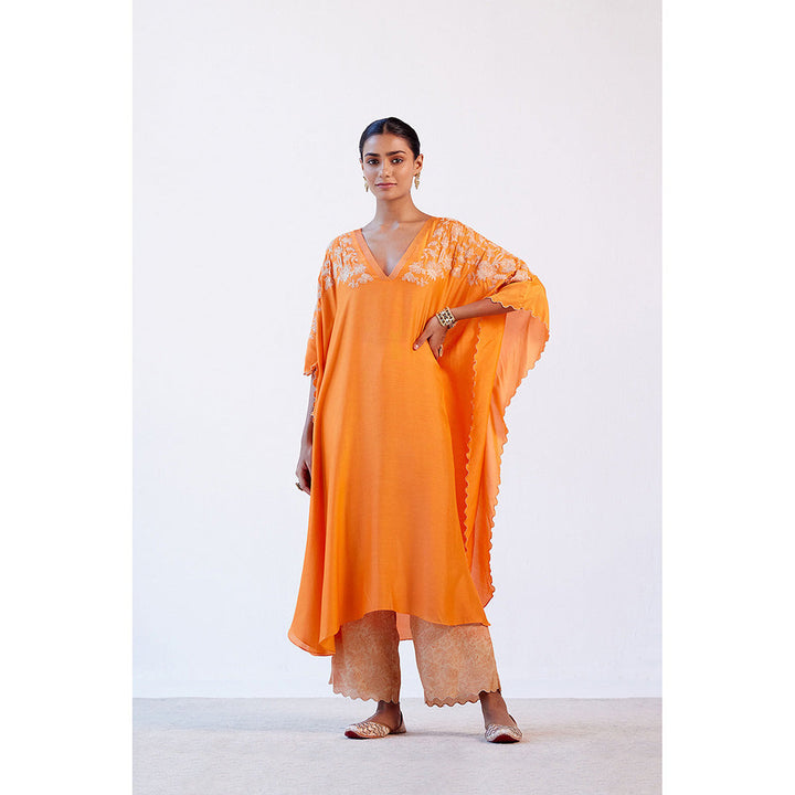 Devnaagri Orange Embroidered Kaftan (Set of 2)