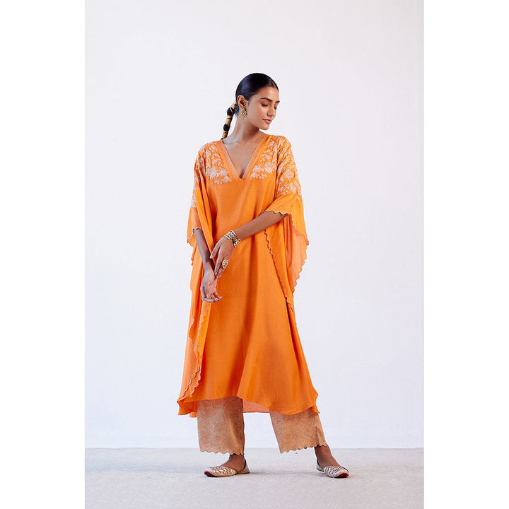 Devnaagri Orange Embroidered Kaftan (Set of 2)