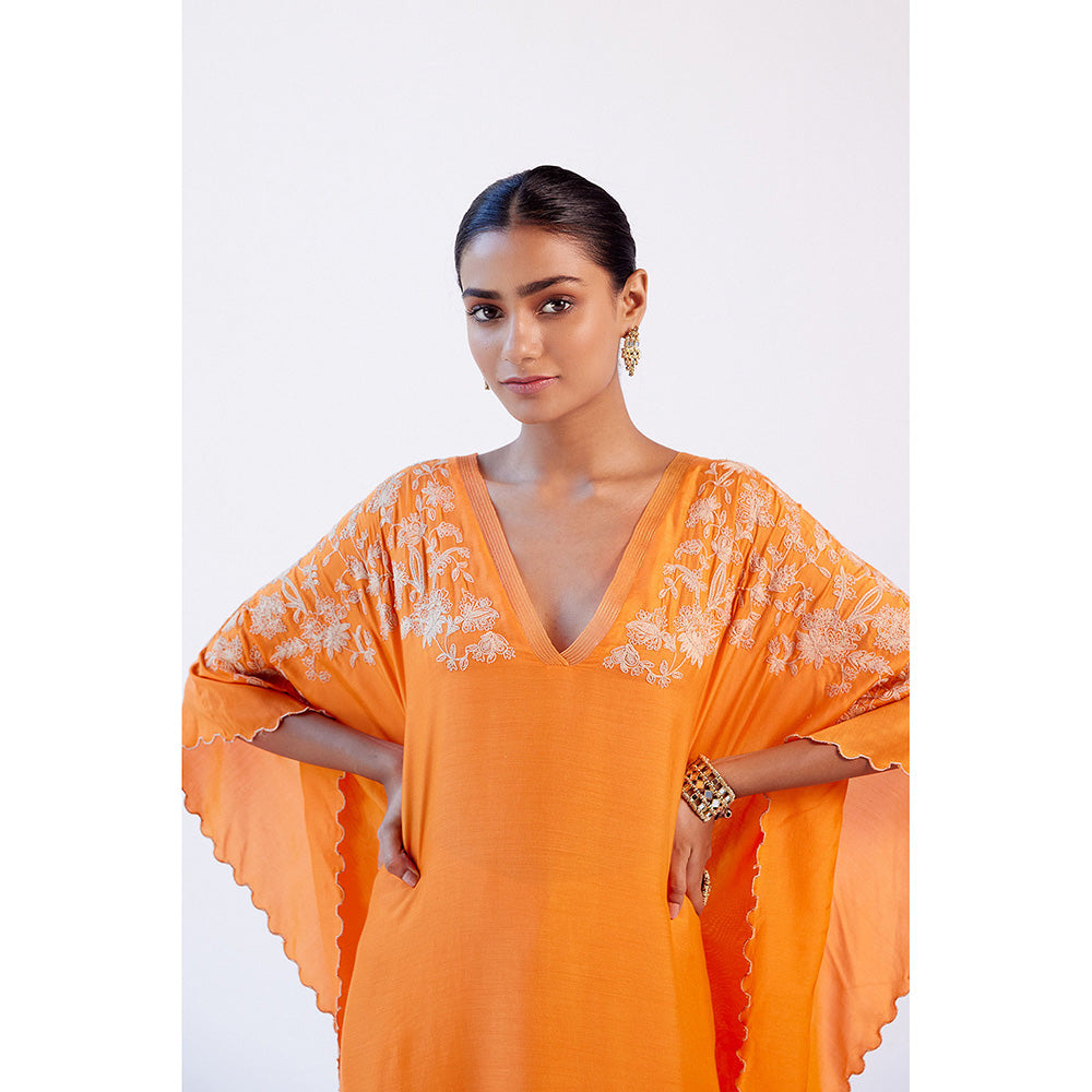 Devnaagri Orange Embroidered Kaftan (Set of 2)