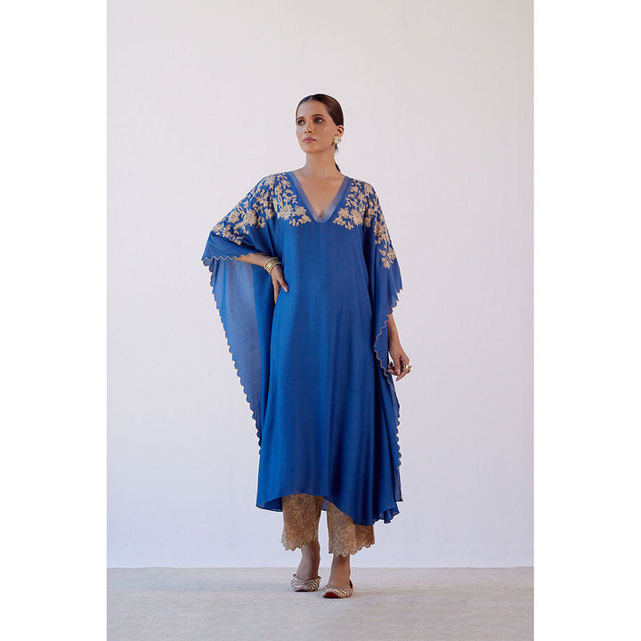 Devnaagri Blue Embroidered Kaftan (Set of 2)