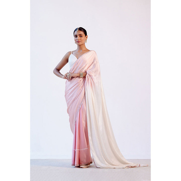 Devnaagri Ombre Blush Pink Satin Saree with Stitched Blouse