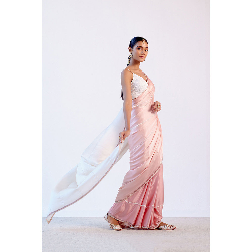 Devnaagri Ombre Blush Pink Satin Saree with Stitched Blouse