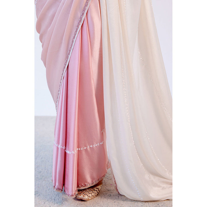 Devnaagri Ombre Blush Pink Satin Saree with Stitched Blouse