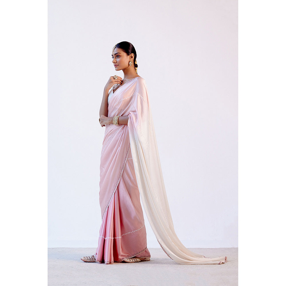 Devnaagri Ombre Blush Pink Satin Saree with Stitched Blouse