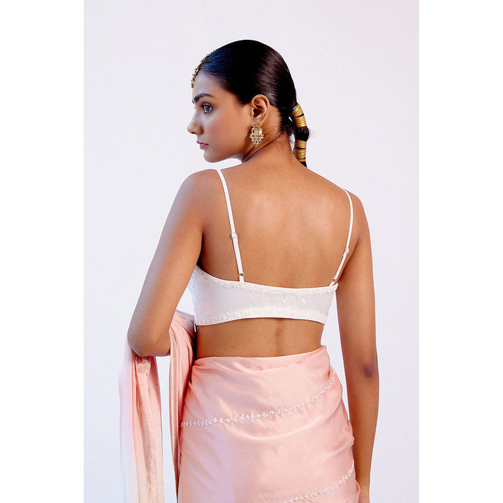 Devnaagri Ombre Blush Pink Satin Saree with Stitched Blouse